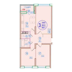 3 комнатная 65.7м²