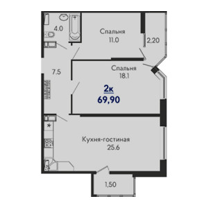 2 комнатная 69.9м²