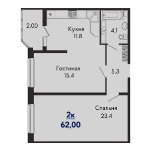 2 комнатная 62м²