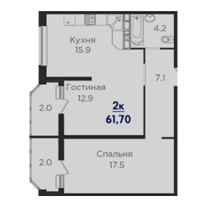 2 комнатная 61.7м²