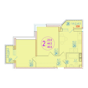 2 комнатная 46.9м²