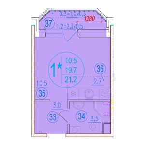 Студия 21.2м²