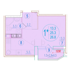 Студия 26.8м²