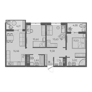 3 комнатная 72.07м²