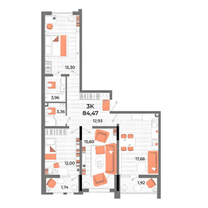 3 комнатная 84.47м²