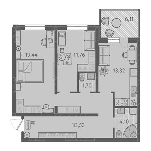 2 комнатная 70.68м²