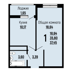 1 комнатная 37.45м²