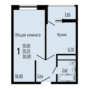 1 комнатная 36.9м²