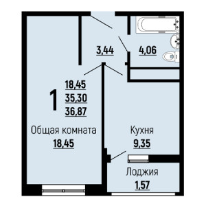 1 комнатная 36.87м²