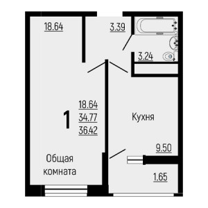 1 комнатная 36.42м²