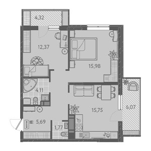 2 комнатная 64.26м²