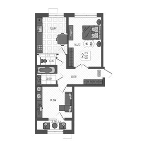 2 комнатная 53.7м²