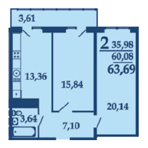 2 комнатная 63.69м²