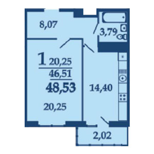 1 комнатная 48.53м²