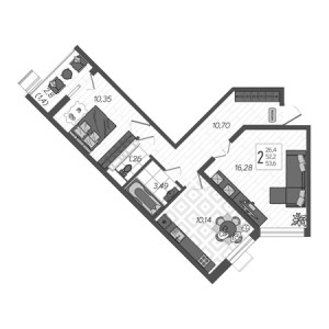 2 комнатная 53.6м²