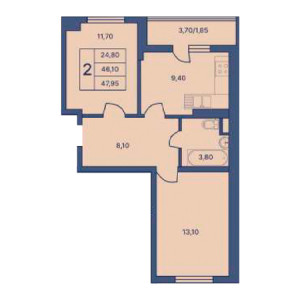 2 комнатная 47.95м²