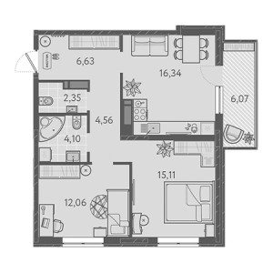 2 комнатная 62.97м²