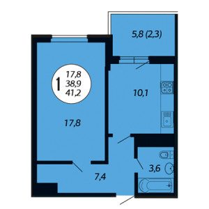 1 комнатная 41.2м²