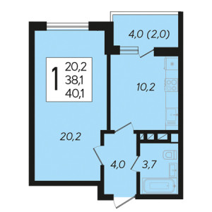 1 комнатная 40.1м²