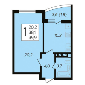 1 комнатная 39.9м²