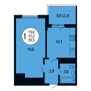 1 комнатная 39.5м²