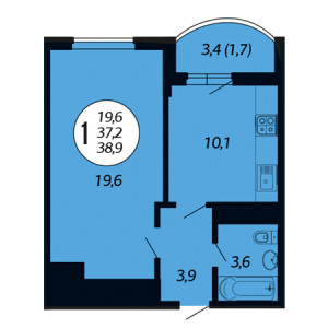 1 комнатная 38.9м²