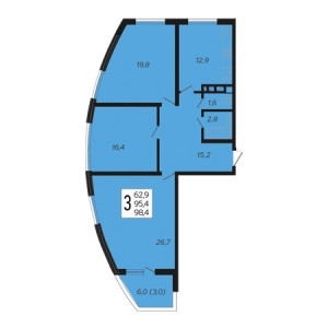 3 комнатная 98.4м²