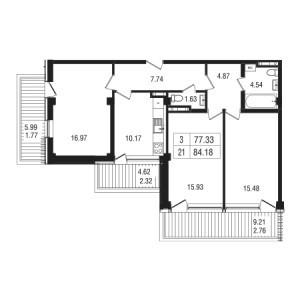 3 комнатная 84.18м²