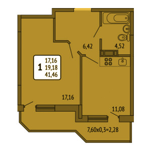 1 комнатная 41.46м²