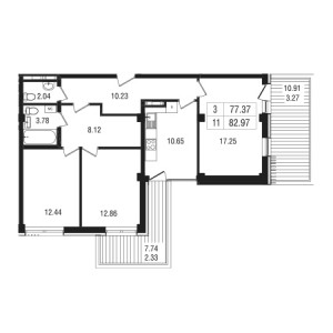 3 комнатная 82.97м²