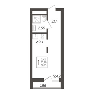 Студия 22.85м²