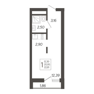 Студия 22.81м²