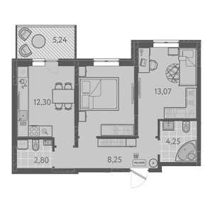 2 комнатная 53.49м²