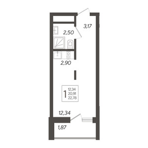 Студия 22.78м²