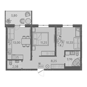 2 комнатная 50.61м²