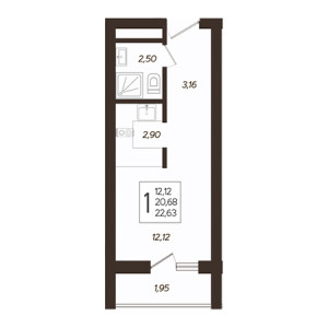 Студия 22.63м²