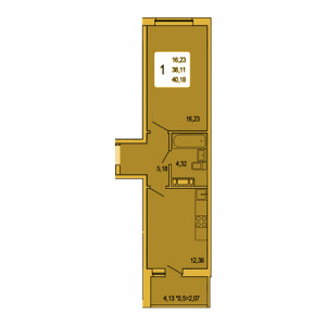 1 комнатная 40.18м²