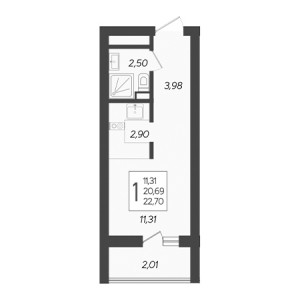 Студия 22.7м²