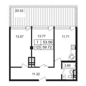 2 комнатная 59.72м²