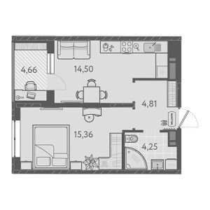 1 комнатная 41.17м²