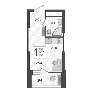 Студия 17.71м²