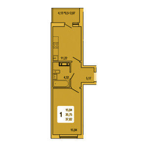 1 комнатная 37.82м²