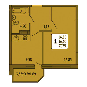 1 комнатная 37.79м²