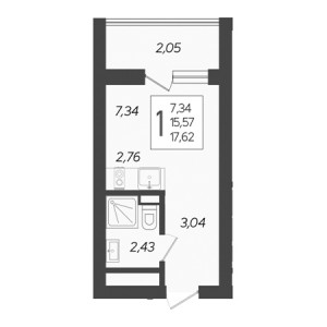 Студия 17.62м²