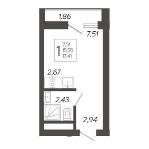 Студия 17.41м²