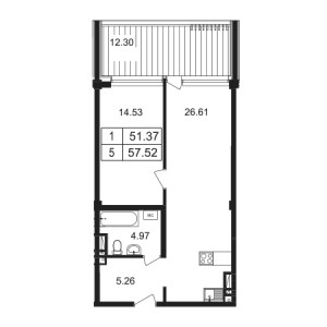 1 комнатная 57.52м²