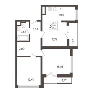 3 комнатная 66.12м²