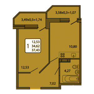 1 комнатная 37.43м²