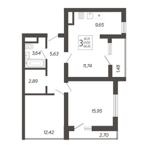 3 комнатная 66.1м²