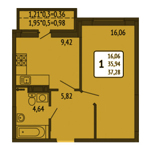 1 комнатная 37.43м²